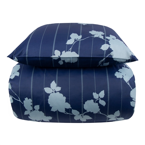 Ekstra mykt sengetøy 140x200 cm - 100% bomullssatin - Blomstret blått sengetøysett - 300 TC sengetøy fra By Borg