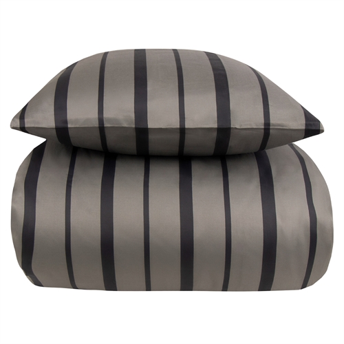 Ekstra mykt sengetøy 140x200 cm - 100% bomullssatin - Grått og sort stripet sengetøysett - 300 TC sengetøy fra By Borg