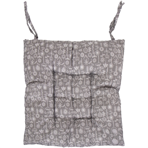 Stolpute - 35x35x6 cm - Grå hagepute med hvite blomster