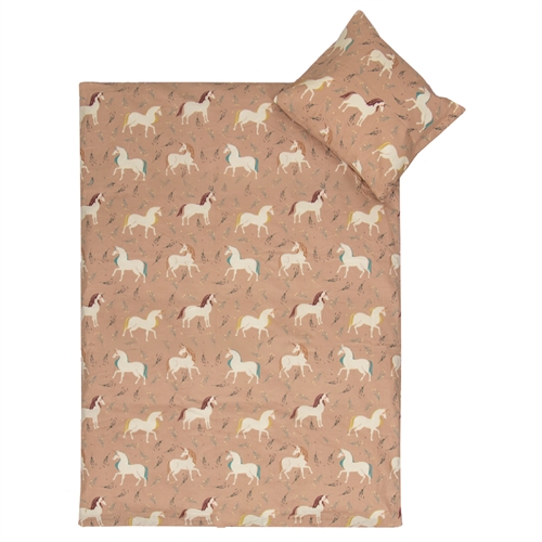 Junior sengetøy 100x140 cm - Rosa sengesett med enhjørninger - 100% mykt bomulls sengetøy