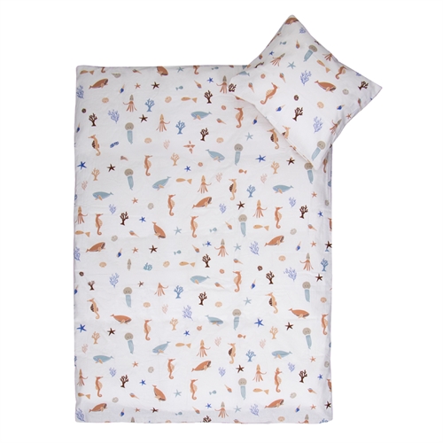 Junior sengetøy 100x140 cm - Hvitt sengesett med undervannsmotiver - 100% mykt bomulls sengetøy