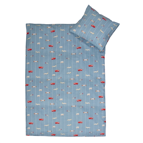 Junior sengetøy 100x140 cm - Blått sengesett med biler og fly - 100% mykt bomulls sengetøy