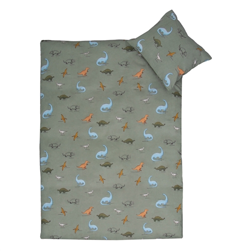 Junior sengetøy 100x140 cm - Grønt sengesett med dinosaurer - 100 % mykt bomulls sengetøy