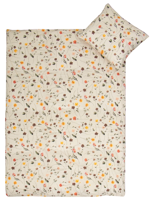 Sengetøy til junior 115x135 cm - Beige med vårblomster - Sengesett i 100% bomull