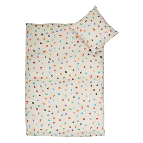 Juniorsengetøy 115x135 cm - Beige med monsterbokstaver - 100% bomullsengesett