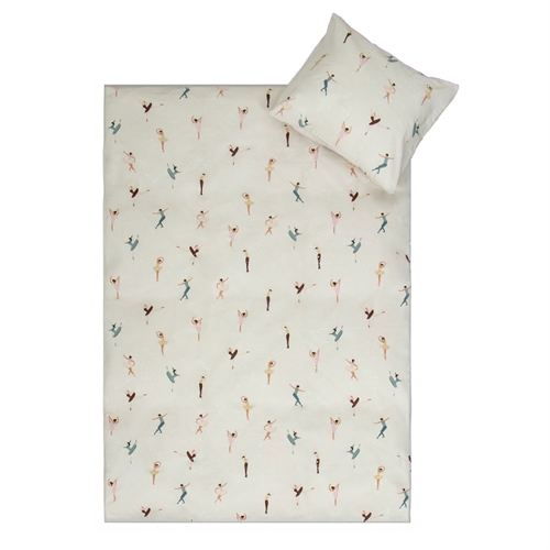 Junior sengetøy 100x140 cm - Hvitt sengesett med ballerinaer - 100% mykt bomulls sengetøy