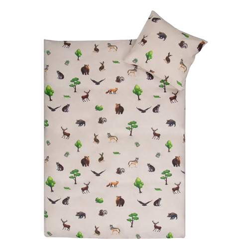 Juniorsengetøy 115x135 cm - Beige med skogens dyr - 100% bomull