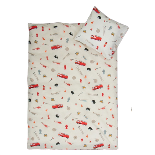 Junior sengetøy 100x140 cm - Beige sengesett med brannvesen ikoner - 100% mykt bomulls sengetøy
