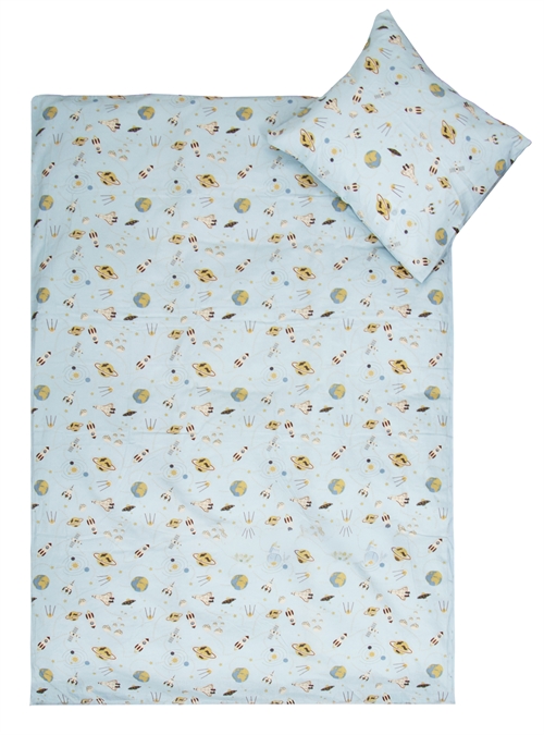 Juniorsengetøy 115x135 cm - Blå med rommotiver - Sengesett i 100% bomull