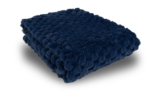 Pledd i fuskepels - 135x190 cm - Blått teppe med vaffelstruktur - Ekstra tykt og mykt - Nordstrand Home