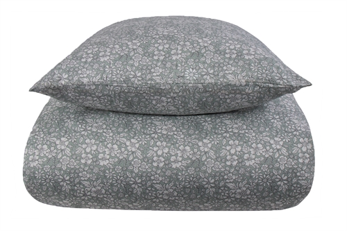 Dobbelt sengetøy 200x200 cm - 100 % myk bomullssateng - Small Flowers støvete grønn - By Night - Blomstret sengesett