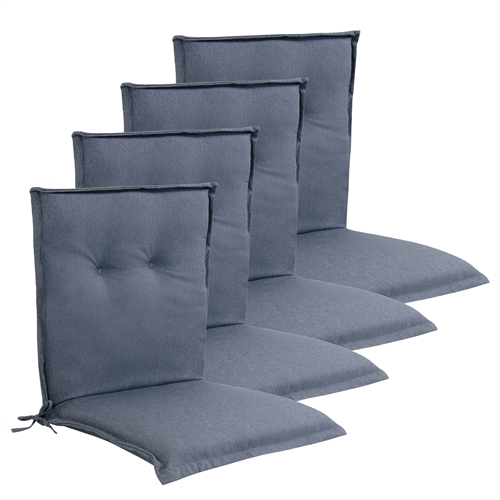 Luksus PLUS hagepute pakke til hagestol 4 stk. - Tykk skumkjerne 7 cm - Blå hagestol puter med ekstra høy komfort & UV-resistent trekk - Nordstrand Home puter