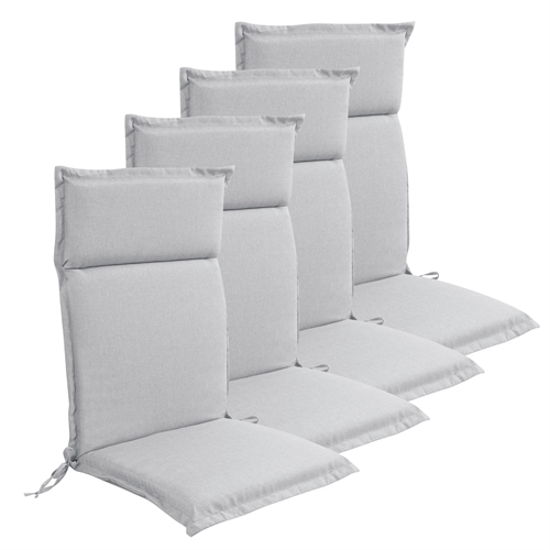 Luksus PLUS hageputer til posisjonsstol 4 stk. - Tykk skumkjerne 7 cm - Grå hageputer til hagestol med ekstra høy komfort & UV-resistent trekk - Nordstrand Home puter