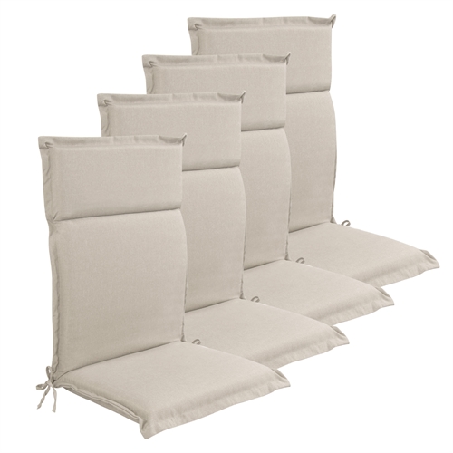 Luksus PLUS hageputer til posisjonsstol 4 stk. - Tykk skumkjerne 7 cm - Beige hageputer til hagestol med ekstra høy komfort & UV-resistent trekk - Nordstrand Home puter