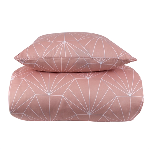 Sengetøy king size - 240x220 cm - Vendbart design i 100% bomullssateng - Hexagon peach - Sengesett fra By Night