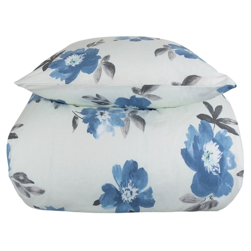 Sengetøy av flanell - 200x220 cm - Blomstrete sengetøy blå - 100 % bomull - Gardenia blå - Nordstrand Home sengesett