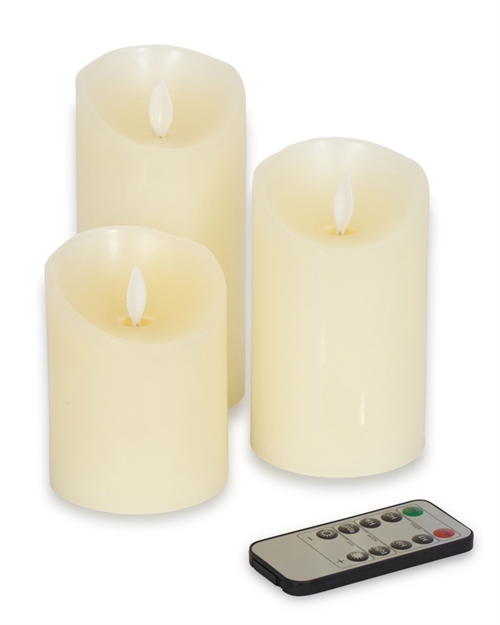 LED-blokklys - 3 stk. i pakken - Bevegelige flammer - Flere innstillinger med fjernkontroll