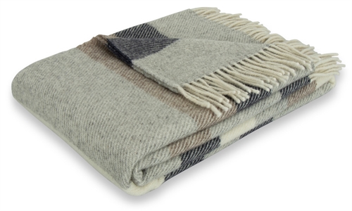 Ullpledd - 100% ny ren ull - 130x200 cm - Mykt ullteppe i stripet grå - Nordstrand Home pledd