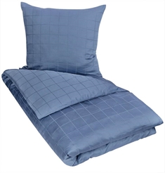 Sateng sengesett - 100% Bomullssateng - Check Blue - 150x210 cm