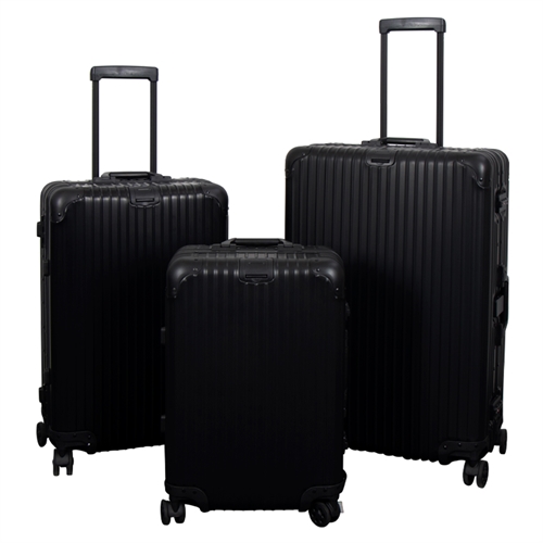 Aluminiumskofferter - 3 stk. sett - Luksuriøse reisekofferter - Sort med tsa-lås