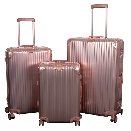 Aluminiumskofferter - 3 stk. Sett - Luksuriøse reisekofferter - Rosa-gull med TSA-lås