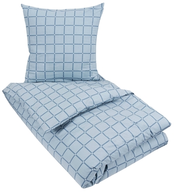 Sengetøy - 100% bomull - Blue squares - 140x220 cm - Ekstra langt sengetøy