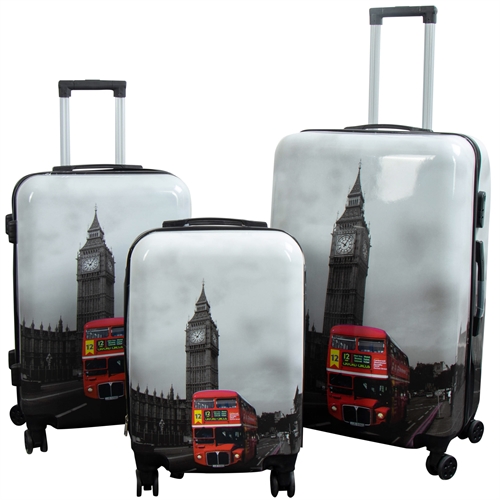 Koffertsett - 3 stk. - Koffert med motiv - Big Ben - Hardcase lettvektskoffert med 4 hjul