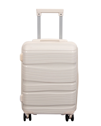 Håndbagasjekoffert - Lettvektskoffert - Polypropylen - Liten størrelse - Beige trolley med stripemønster