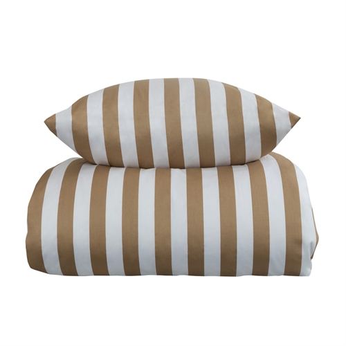 Stripete sengetøy til dobbeltdyne - 200x200 cm - Myk bomullssateng - Nordic Stripe - Sandfarget og hvitt sengesett