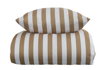 Stripet sengetøy till dubbeldyne - 200x200 cm - Myk bomullsateng - Nordic Stripe - Sand og hvitt sengesett