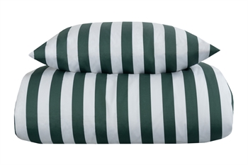 Stripet sengetøy - 140x220 cm - Myk bomullsateng - Nordic Stripe - Grønn og hvitt sengesett