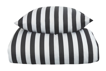 Stripet sengetøy till dubbeldyne - 200x200 cm - Myk bomullsateng - Nordic Stripe - Mørk grå og hvitt sengesett