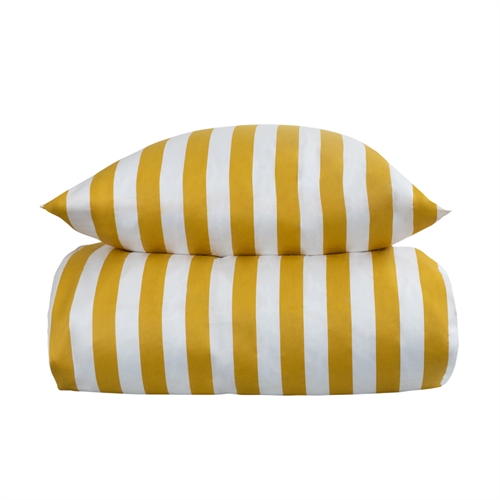 Stripete sengetøy til dyne king size - 240x220 cm - Myk bomullssateng - Nordic Stripe - Gult og hvitt sengesett