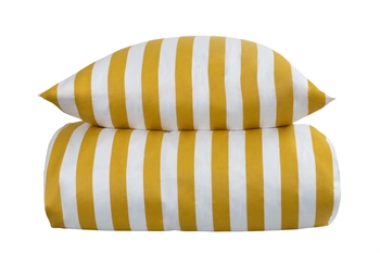 Stripet sengetøy till dubbeldyne - 200x200 cm - Myk bomullsateng - Nordic Stripe - Gul og hvitt sengesett