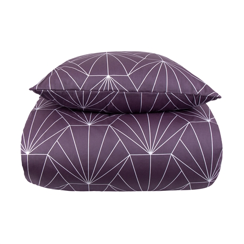Sengetøy king size - 240x220 cm - Vendbart design i 100% bomullssateng - Hexagon plomme - Sengesett fra By Night