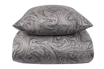 Sateng sengetøy 150x210 cm - 100% Myk bomullssateng - Marble dark grey - By Night sengesett