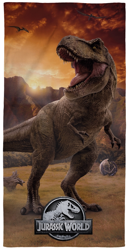 Dinosaur håndkle - 70x140 cm - 100% bomull - Mykt badehåndkle med en T-Rex fra Jurassic World