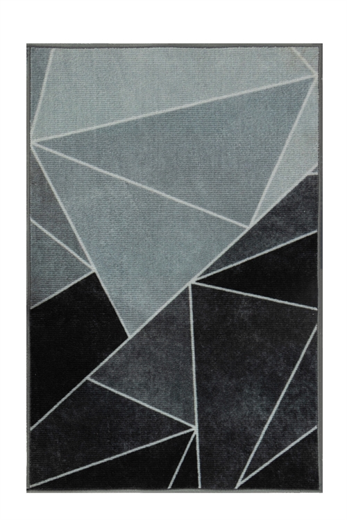 Gulvteppe - Stort gulvteppe 200x300 cm - Løst teppe med sklisikker bakside - Trekantet grafisk design i sorte og grå nyanser - Mykt teppe fra Nordstrand Home Laura