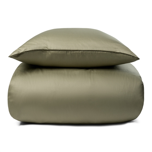 Sengetøy 140x220 cm - 100% bomullssateng - Solid grønt sengetøy med pipingkant - Ekstra mykt sengesett fra By Borg