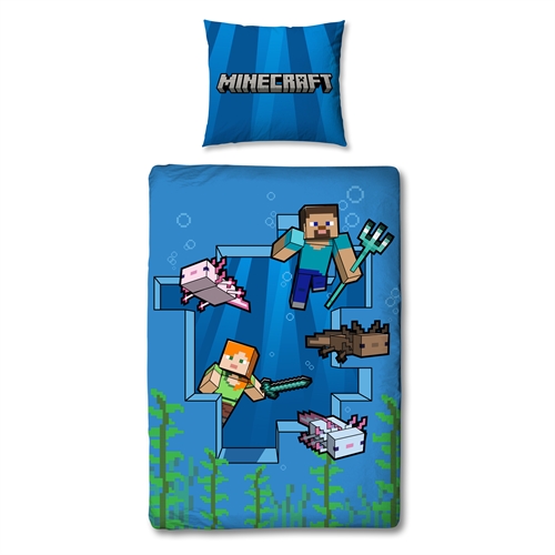 Minecraft sengetøy - 150x210 cm - Alex og Steve - Sengesett med 2 i 1 design - 100 % bomull