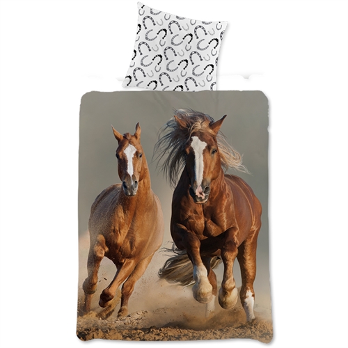 Hestes sengetøy 140x200 cm - Flotte galopperende hester - 100% bomulls sengesett