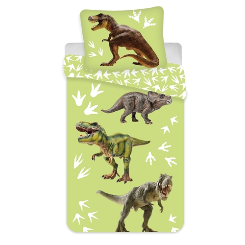 Dinosaur sengetøy 140x200 cm - 2 i 1 design - Grønt sengetøy - Dynetrekk i 100% bomull