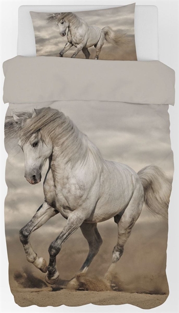 Sengetøy barn - Stor hvit hest - 100% bomull - 140x200 cm