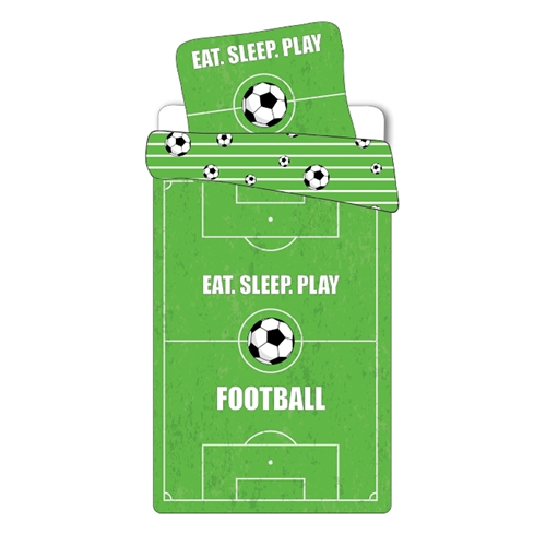 Fotball sengetøy - 140x200 cm - Fotballbane og fotballer - Dynetrekk med vendbart design - 100% bomulls sengetøy
