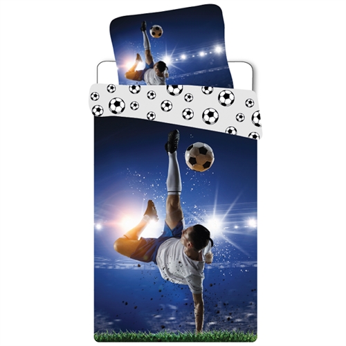 Fotball sengetøy - 100% bomull - Junior sengetøy 100x140 cm - Bakside med fotballer