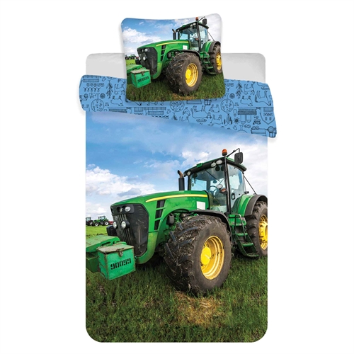 Traktor sengetøy 140x200 cm - Vendbart sengesett med en grønn traktor - 100% mykt bomulls sengetøy