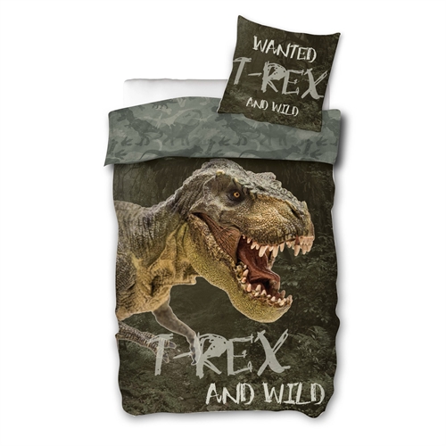 Sengetøy 140x200 cm - T-rex dinosaur sengetøy - Vendbart design - Sengetøy barn i 100% bomull