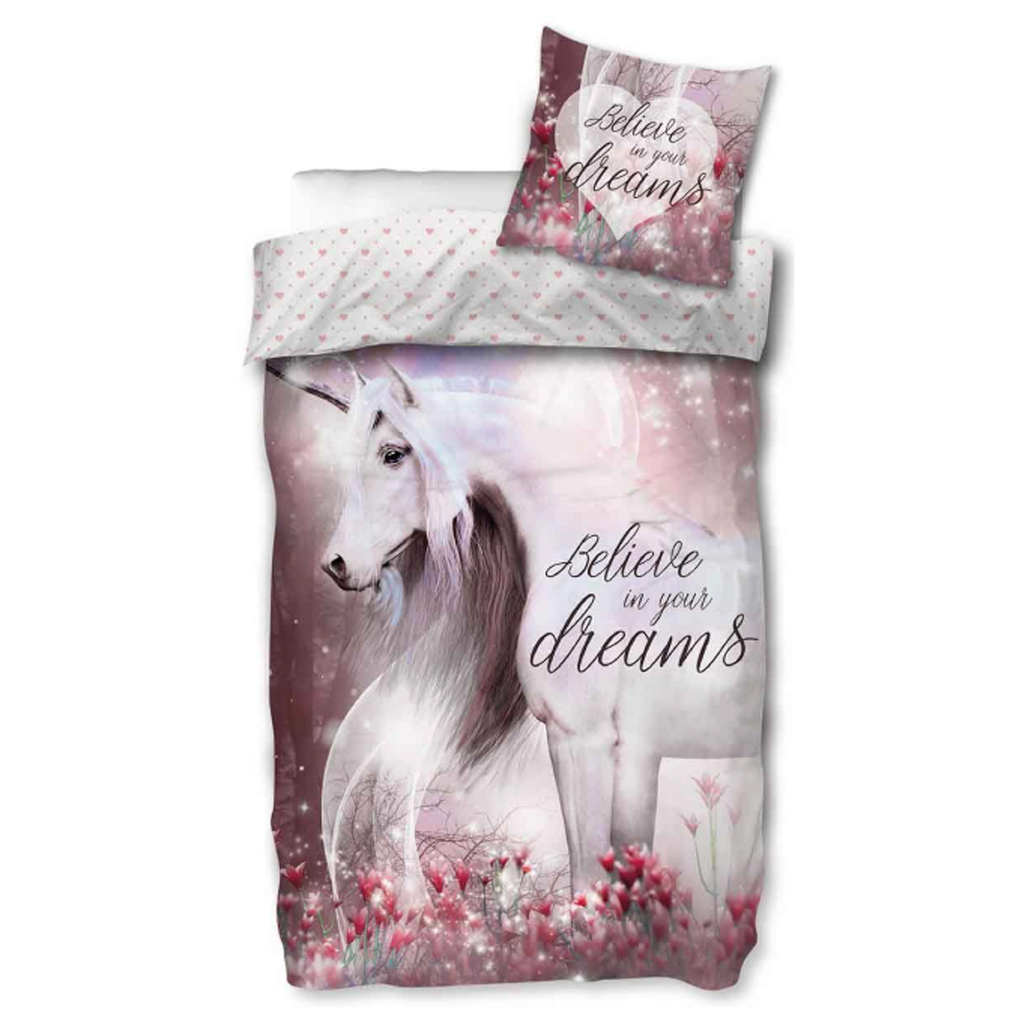 Enhjørning sengetøy - 100% bomull - Barnesengetøy 140x200 cm - Believe in your dreams