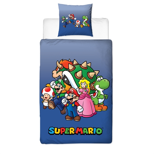 Super Mario sengetøy - 150x210 cm - Teamet - Dynetrekk med 2 i 1 design - 100 % bomull