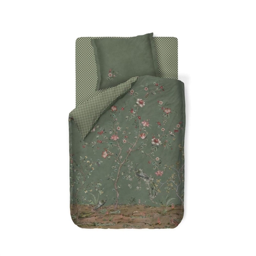 Blomstret sengetøy 140x220 cm - Grønt vendbart sengesett i 100% myk bomull - Okinawa green - Pip Studio sengetøy